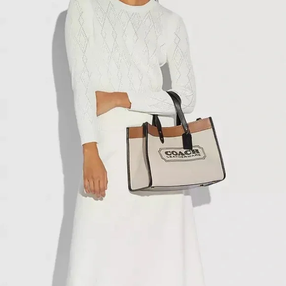 COACH Field Tote 30 With Coach Badge - Canvas with Leather Trims - Picture 15 of 16